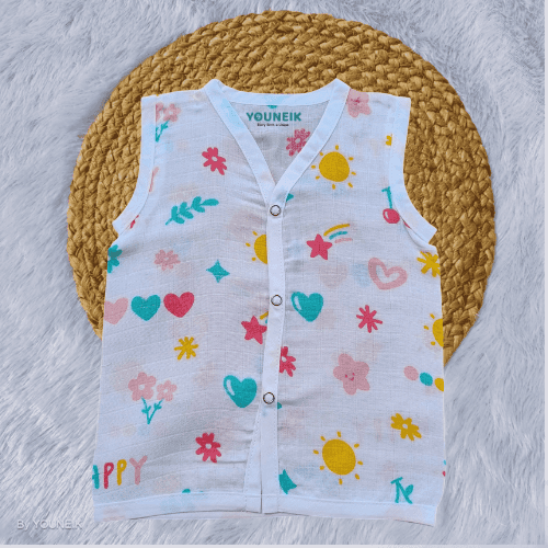 Muslin Jabla Snap Button 3-6m | Happy Heart