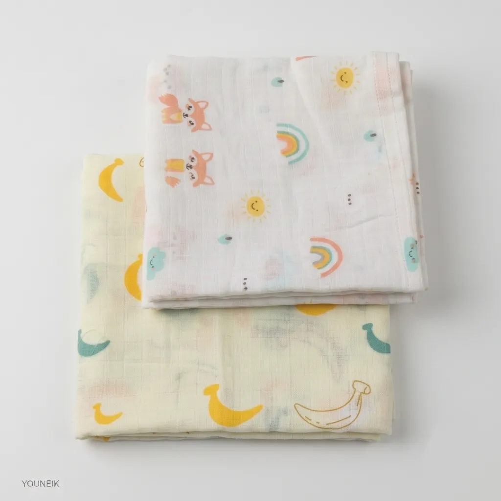 75*150cm Solid Colour Printed Muslin Bath Towels | 2 Pieces