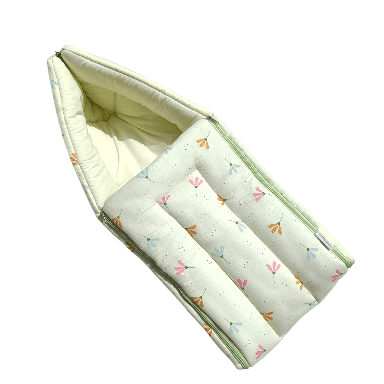 Organic Muslin Carry Bed - Green Flower