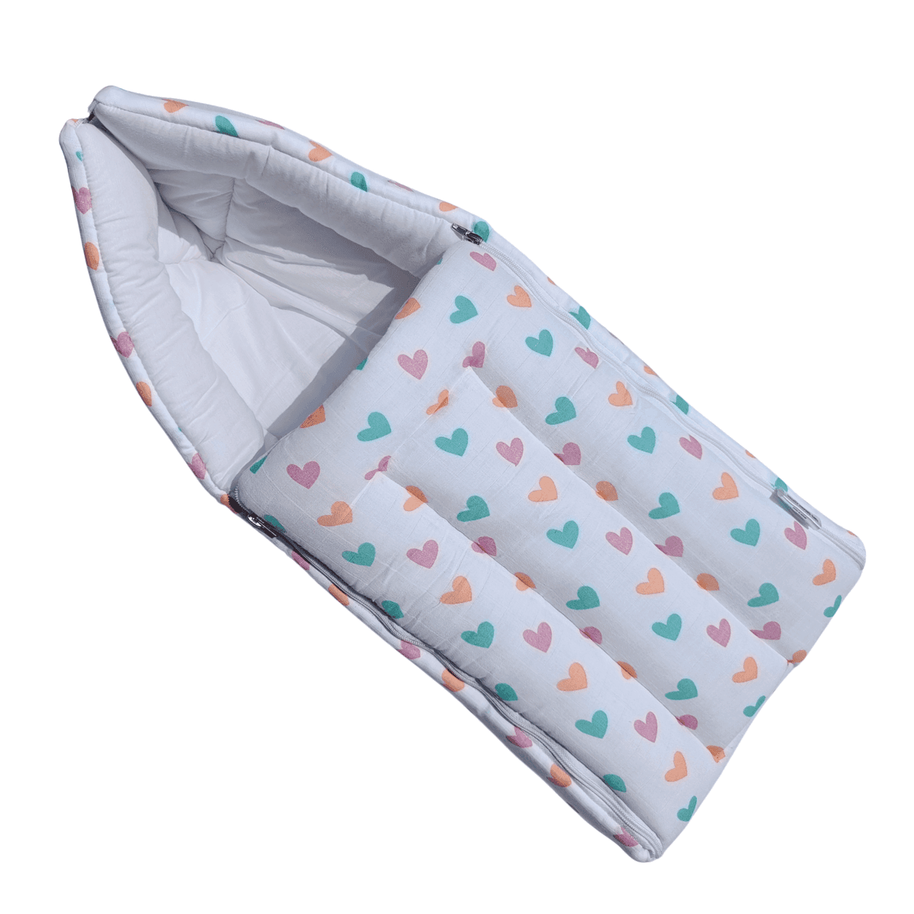 Organic Muslin Carry Bed - White Heart