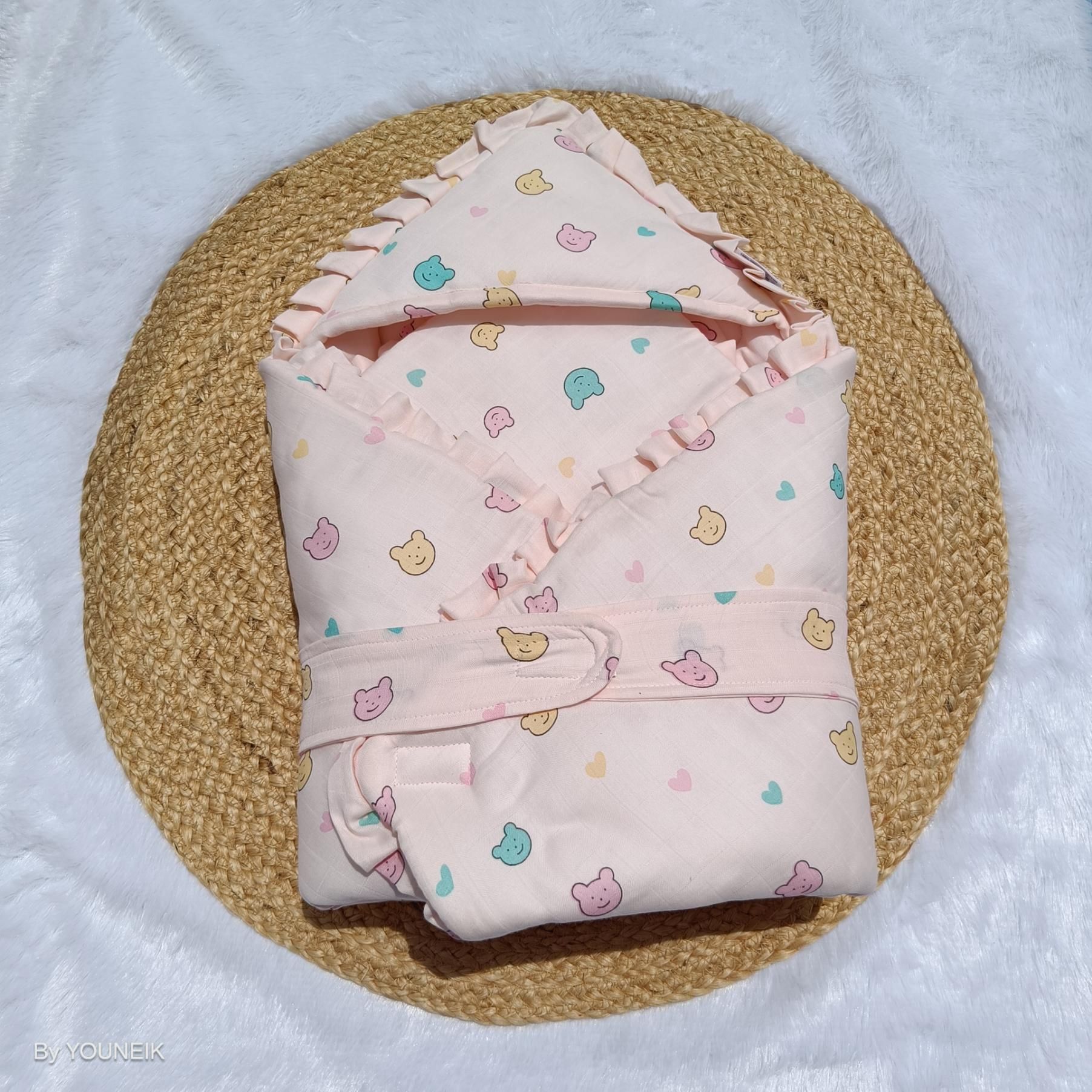 Muslin Wrap Bed - Pink Teddy Head
