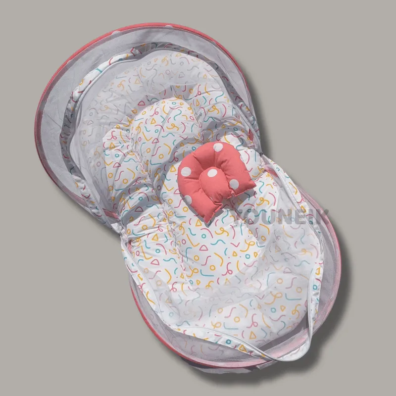 Small Mosquito Net Bed with Head Pillow for Baby - Peach Sprinkle