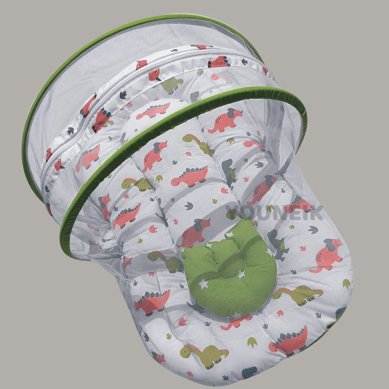 Small Mosquito Net Bed with Head Pillow for Baby - Green Dinosaur