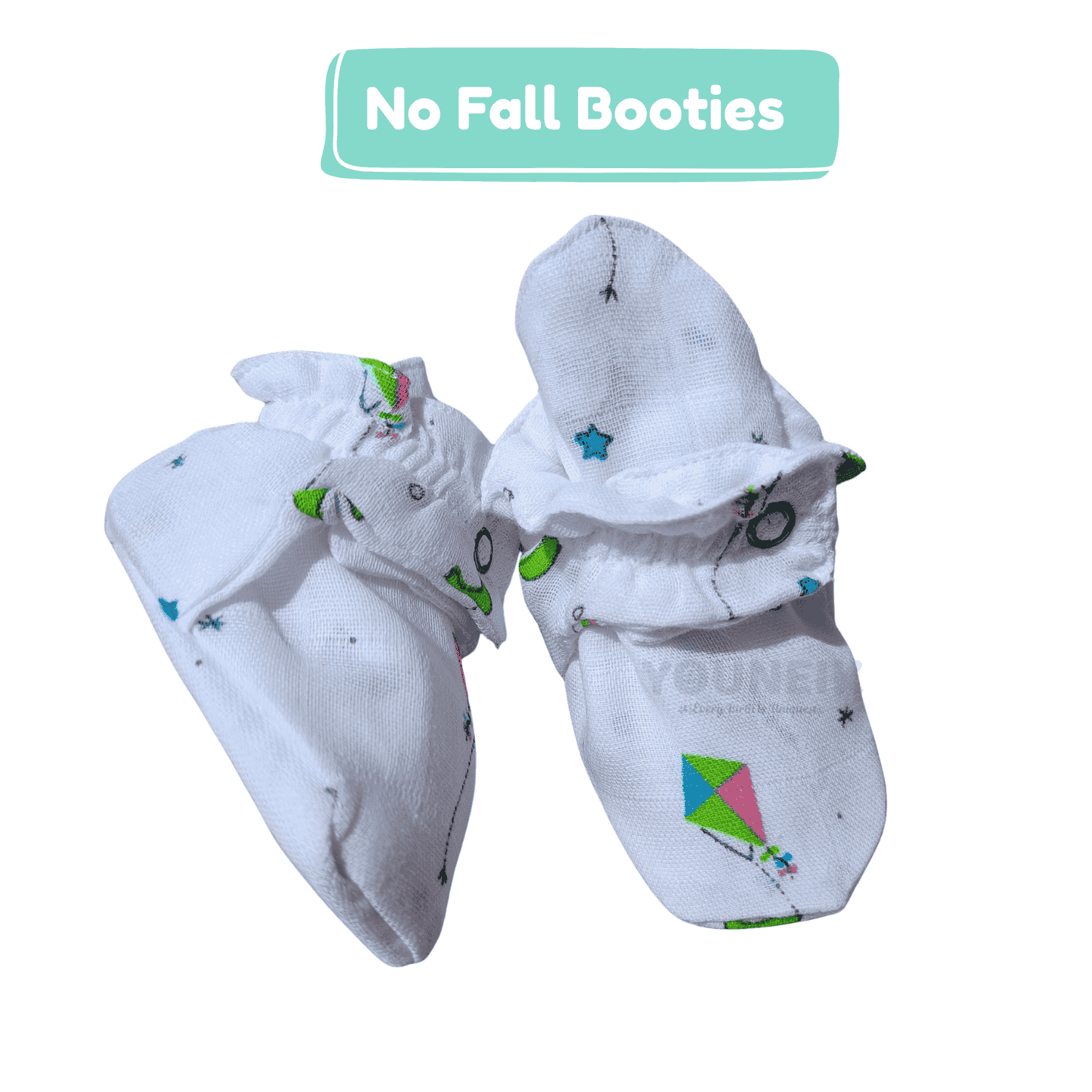 Organic Muslin Cotton No-Fall Baby Booties | Baby Cotton Socks | Kite