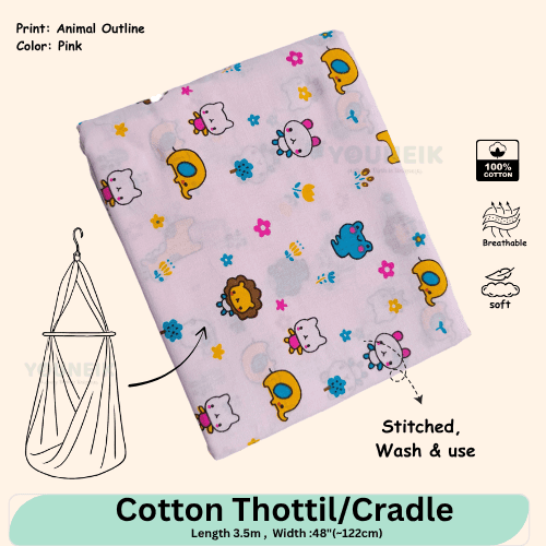 Cotton Thottil/Cradle | 3.5m | Pink Animal Outline