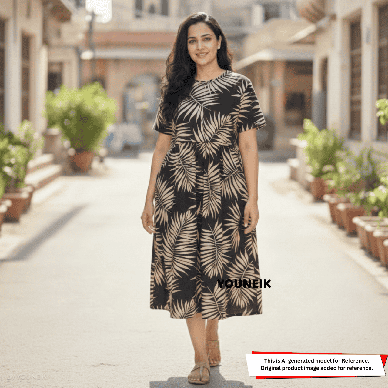 Zipless Feeding Gown - Black Palm Leaves ZG008