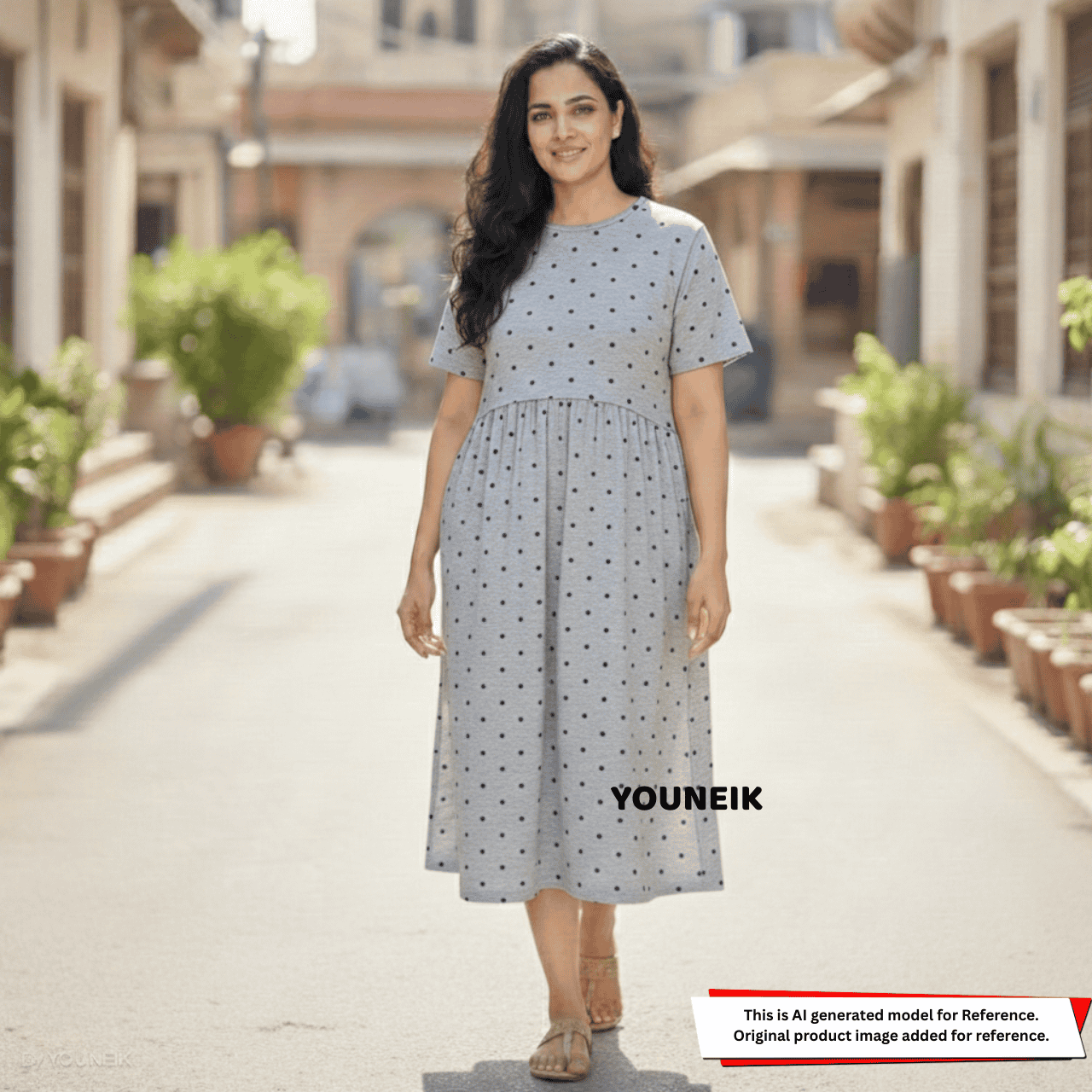 Zipless Feeding Gown - Grey Blue Dots ZG010