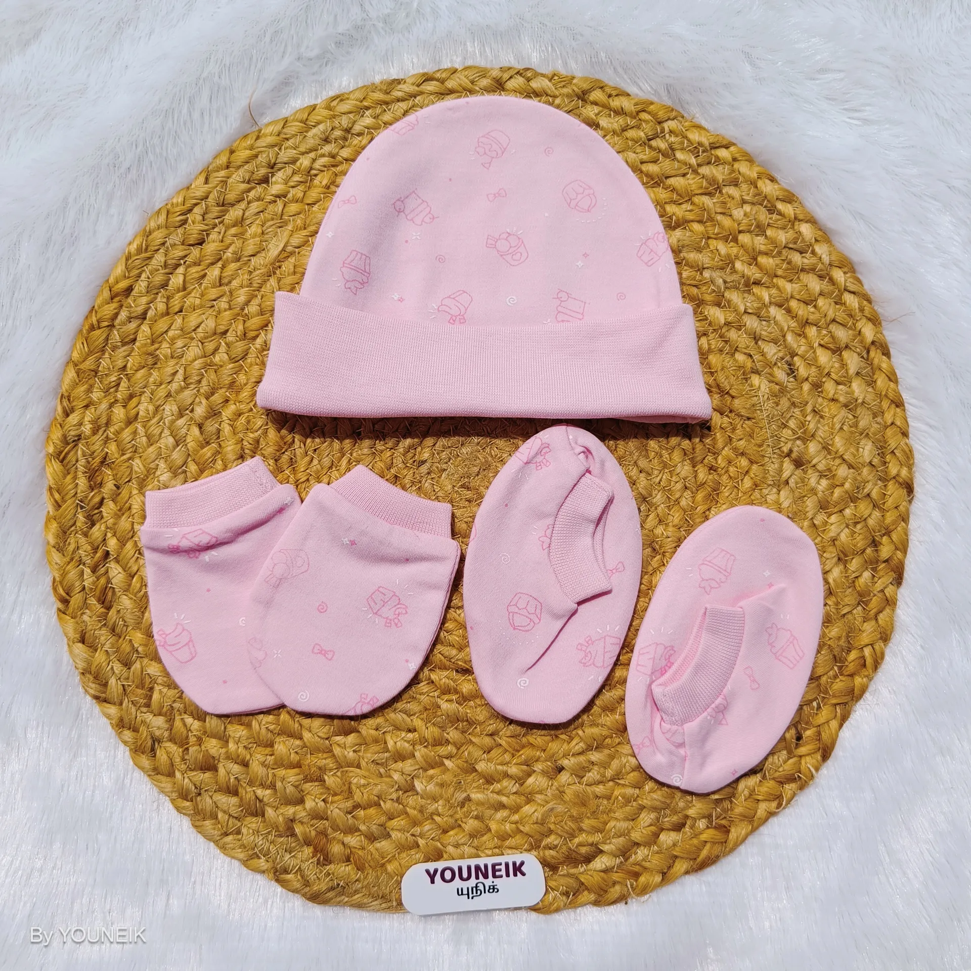 Cotton Cap Mittens Booties 0-3m | Pink Cup Cake