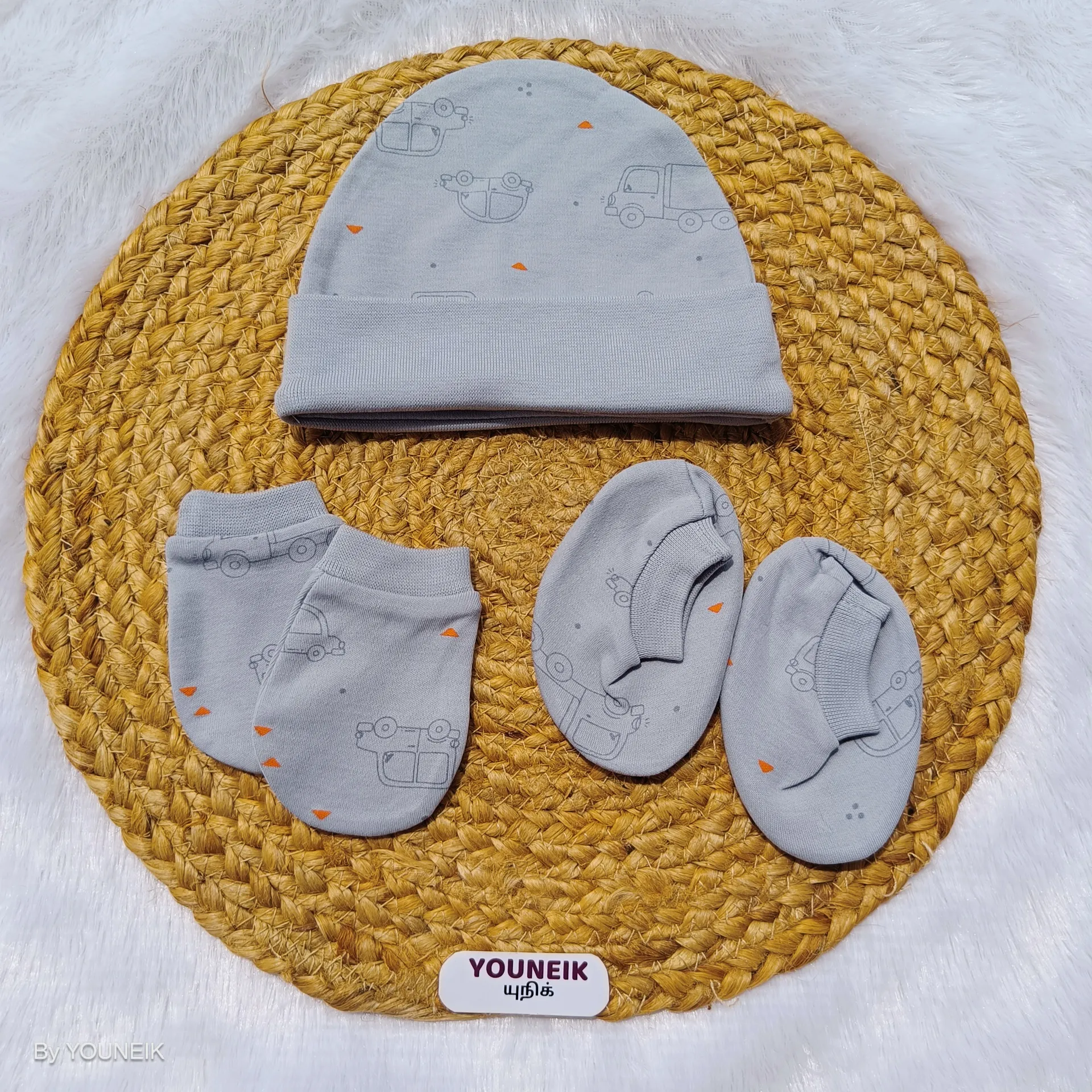Cotton Cap Mittens Booties 0-3m | Grey Car