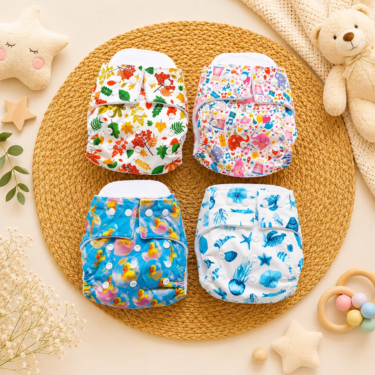 Fluffy Reusable Cloth Diaper 3m-24m | Four Pieces Combo