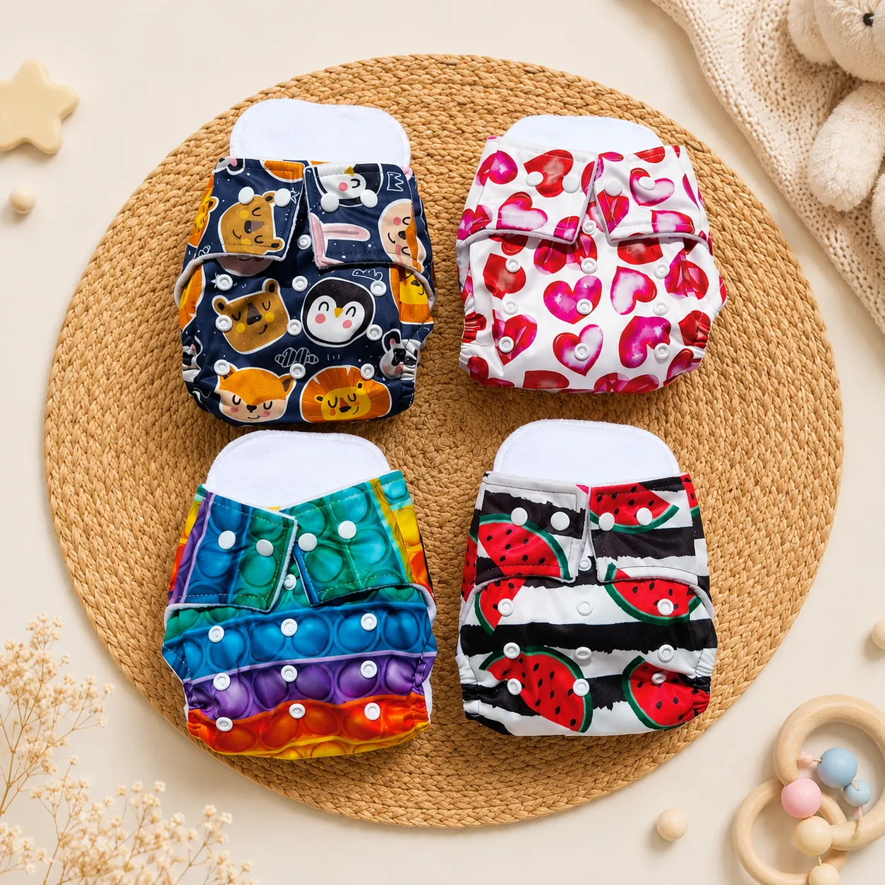 Fluffy Reusable Cloth Diaper 3m-24m | Four Pieces