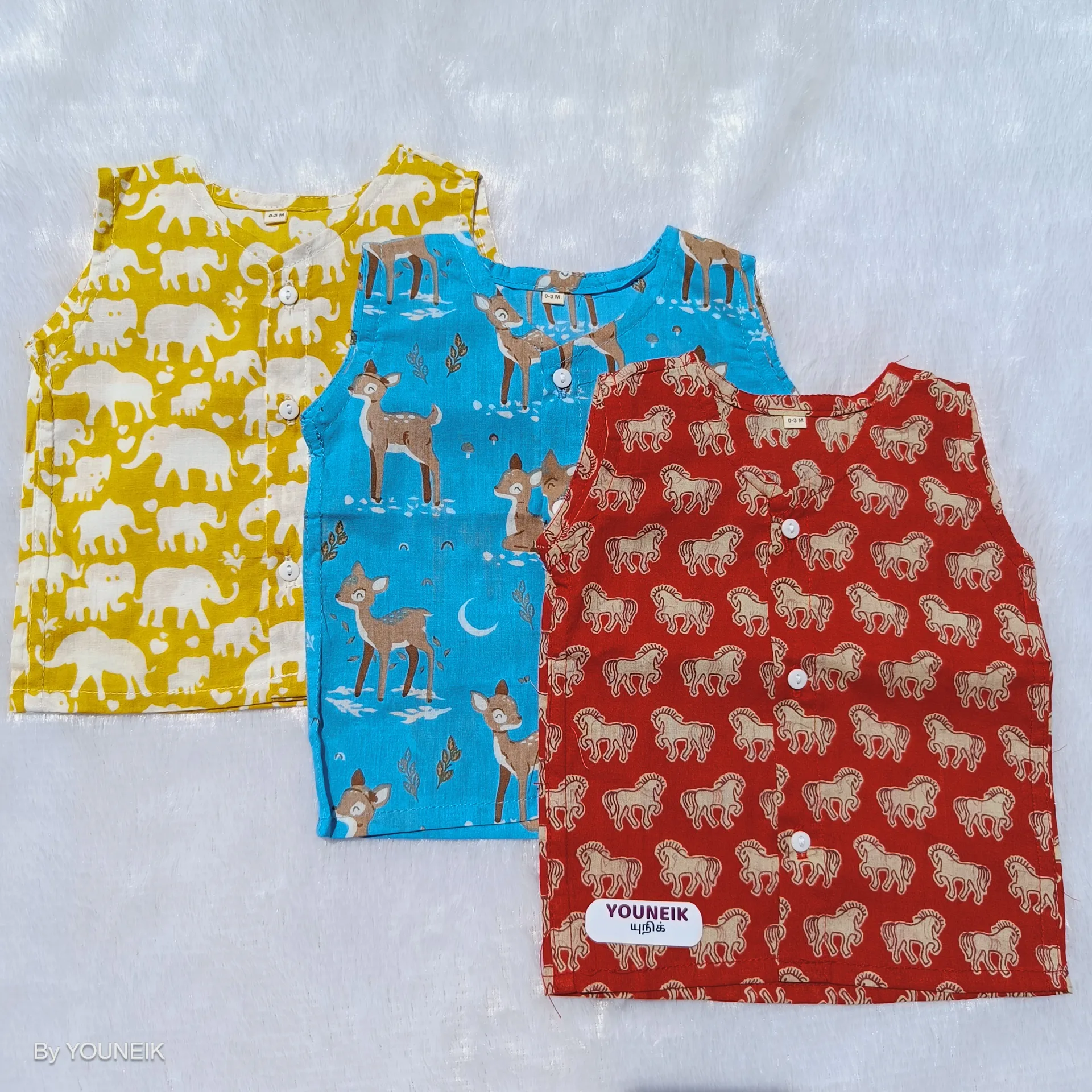 3 Pieces | 0-3m 100% Cotton Printed Sleevless Baby Jabla