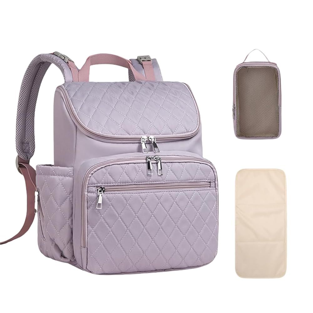 Purple MiniSuper Diaper Bag with Changing Mat & Pouch