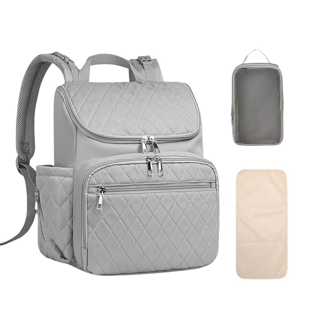 Grey MiniSuper Diaper Bag with Changing Mat & Pouch