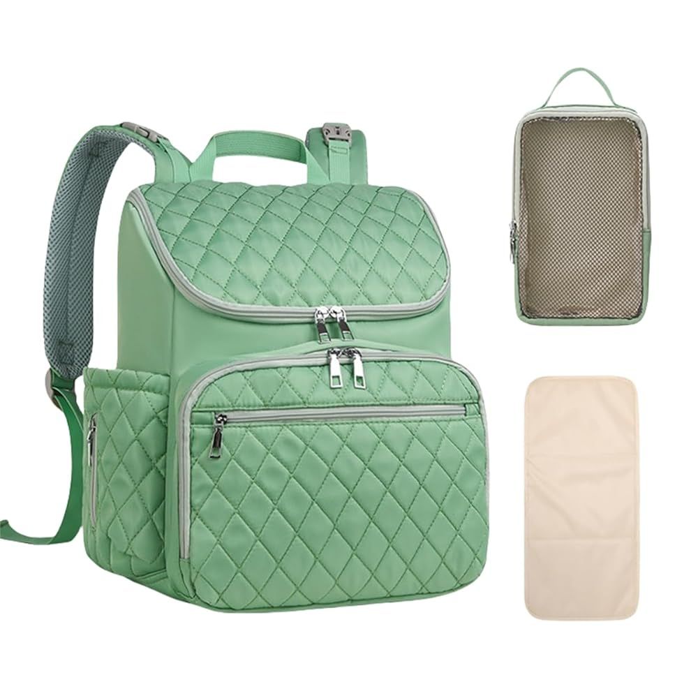 Green MiniSuper Diaper Bag with Changing Mat & Pouch