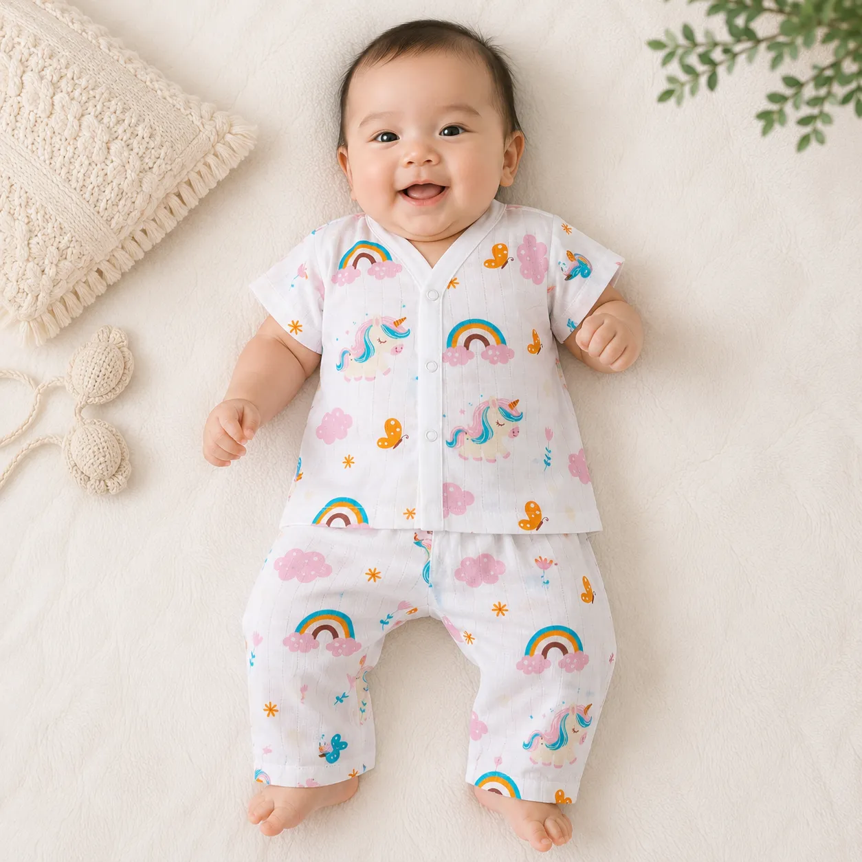 0-3m Muslin Cotton Half Sleeve Pyjama Set | Soft & Breathable