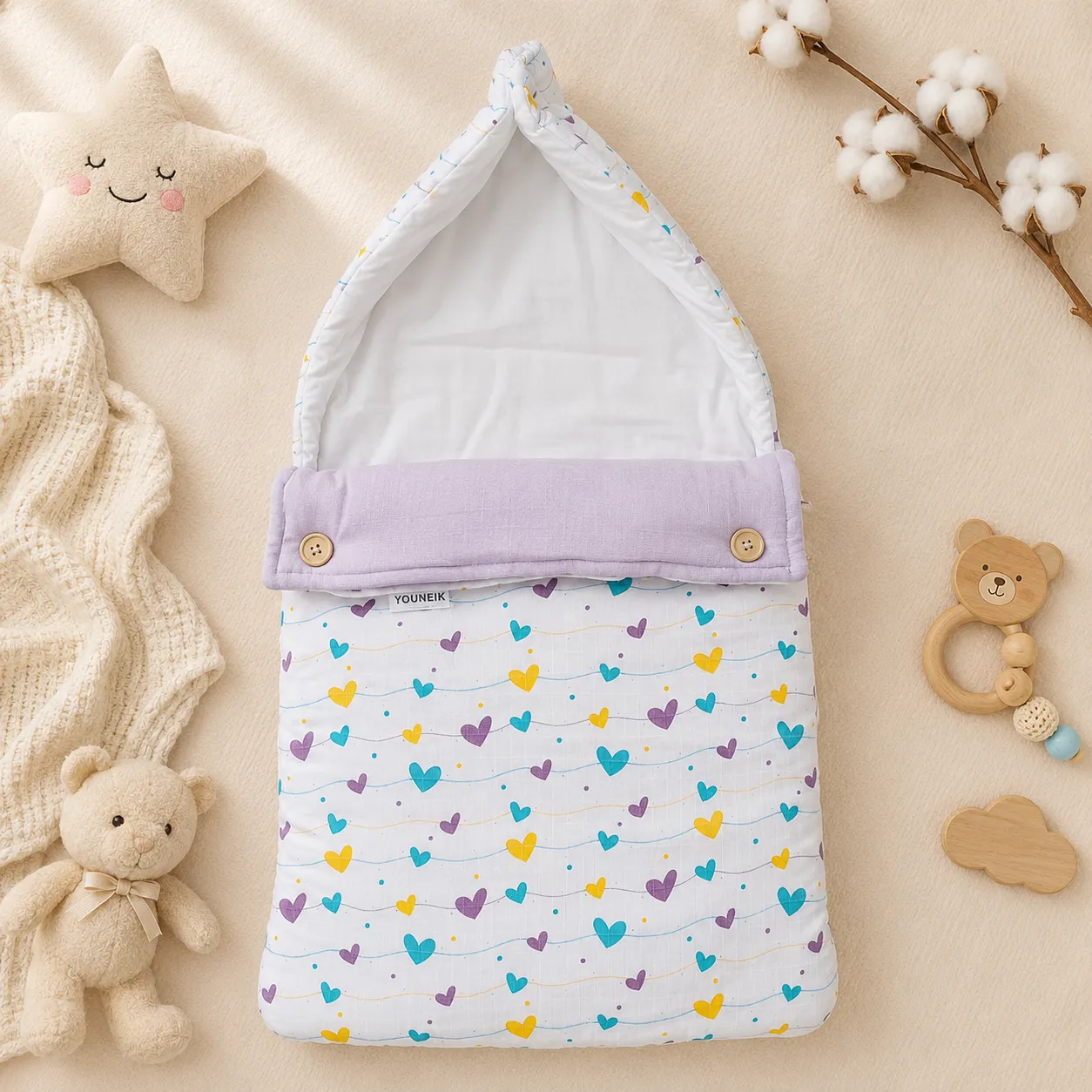 Muslin Cotton Baby Nest – Button Closure | Newborn Carry Bed | Sleeping Nest