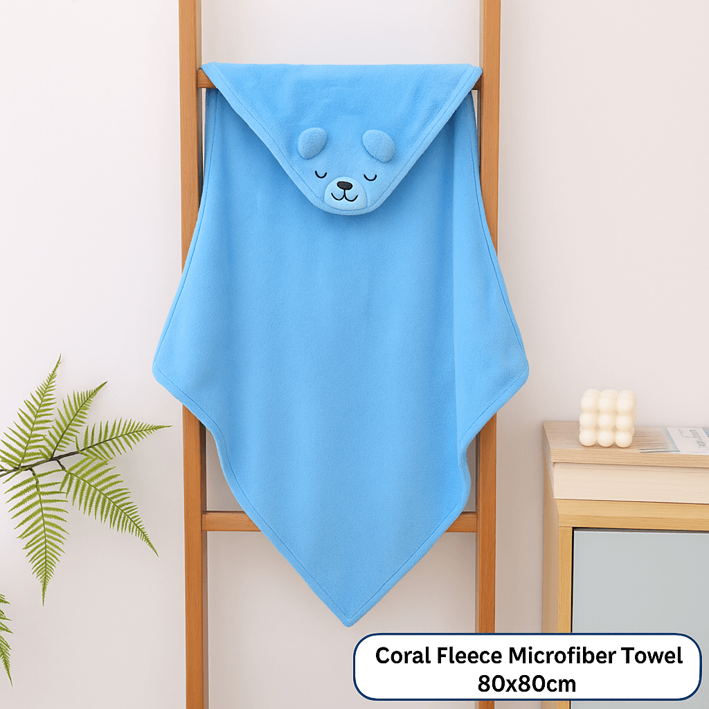 Coral Fleece Microfiber Hooded Towel 80*80cm- Blue