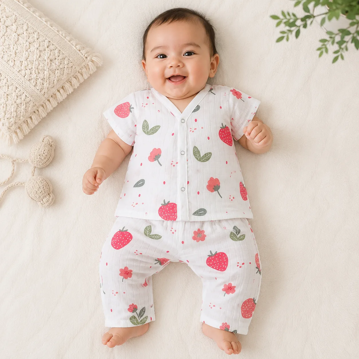 0-3m Muslin Cotton Half Sleeve Pyjama Set | Soft & Breathable
