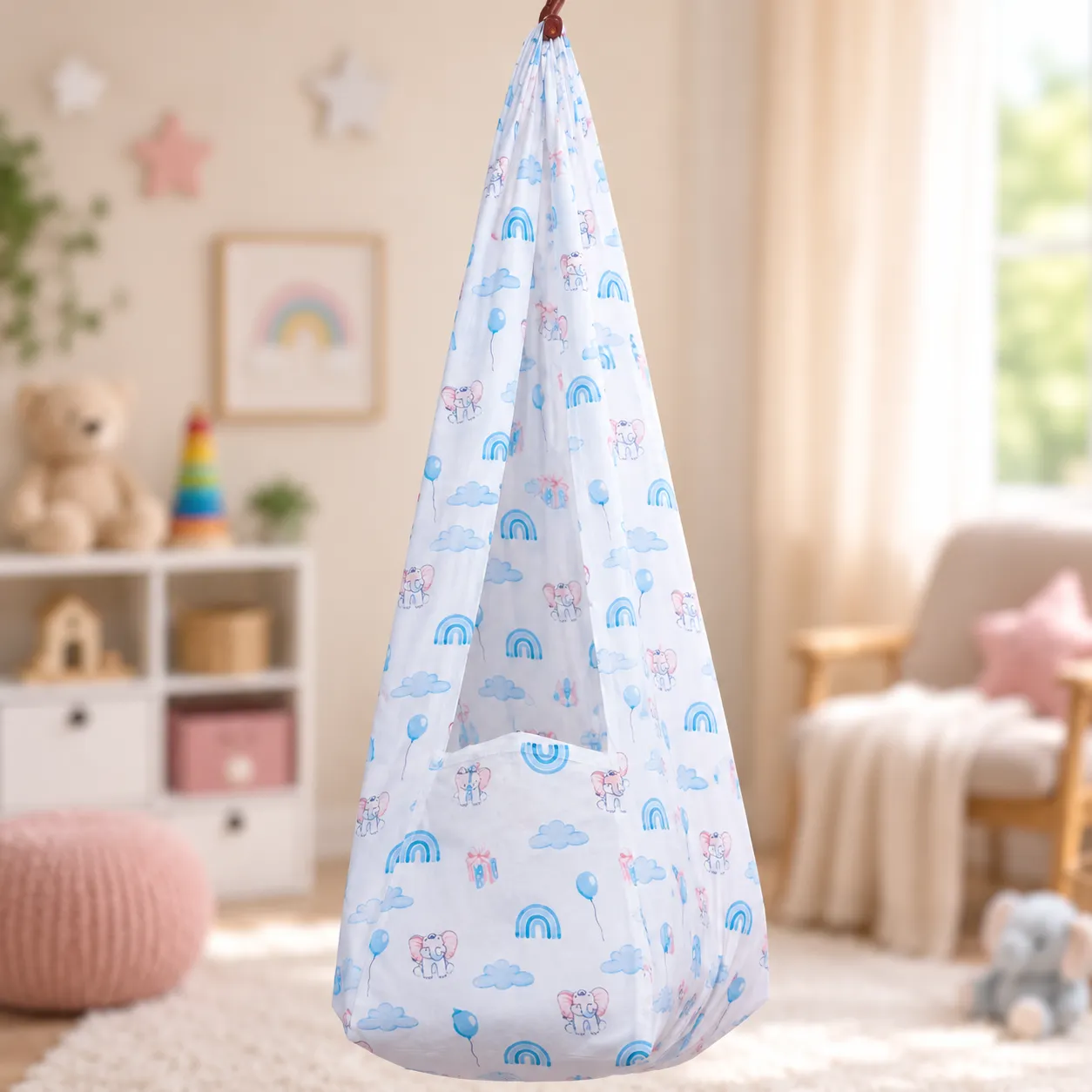 Head Support Thottil/Cradle 100% Cotton 3.5m Length, 51" Width | Elephant Rainbow