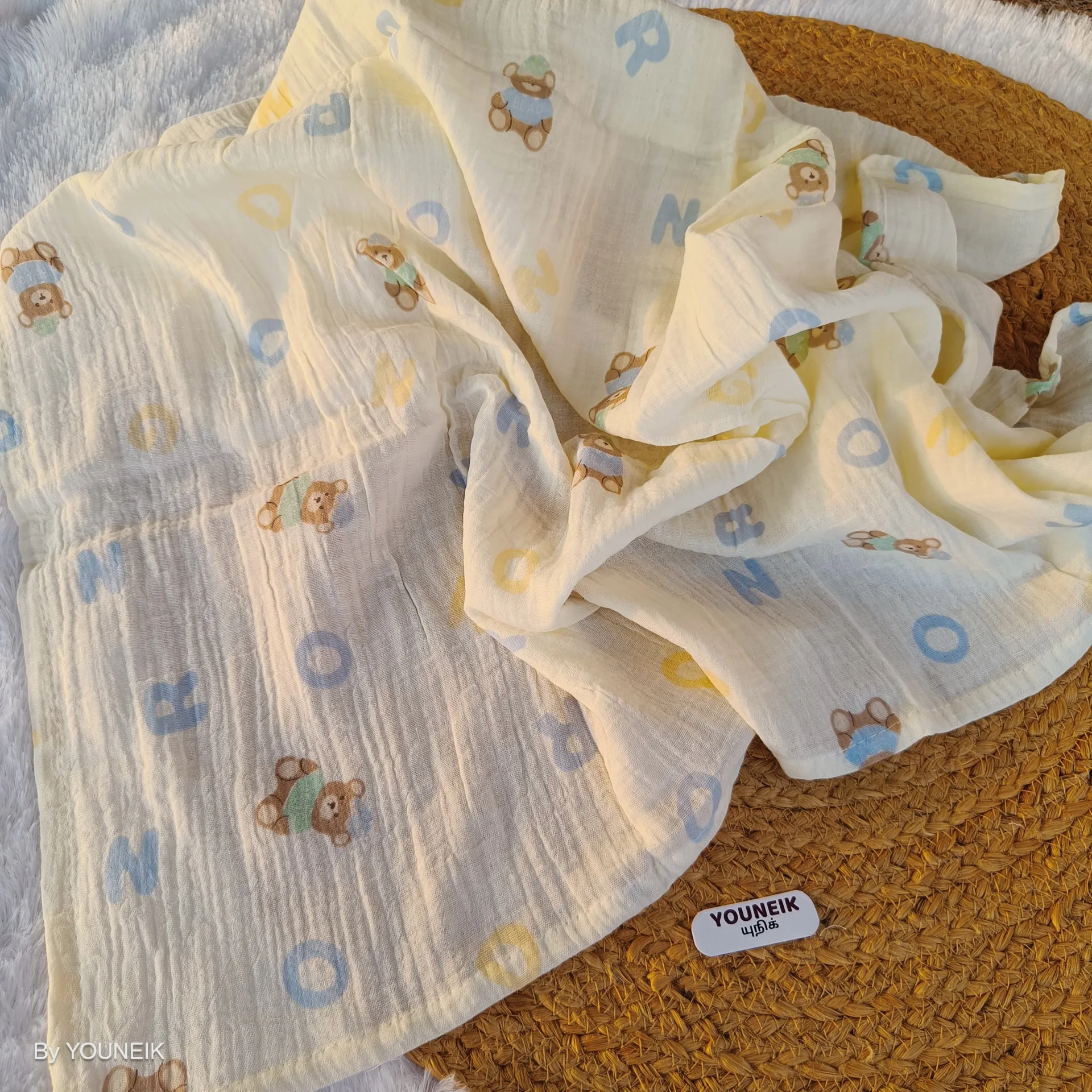 Ivory Crinkled Muslin Baby Swaddle 105×105 cm | Soft & Breathable Multi-Purpose Swaddle