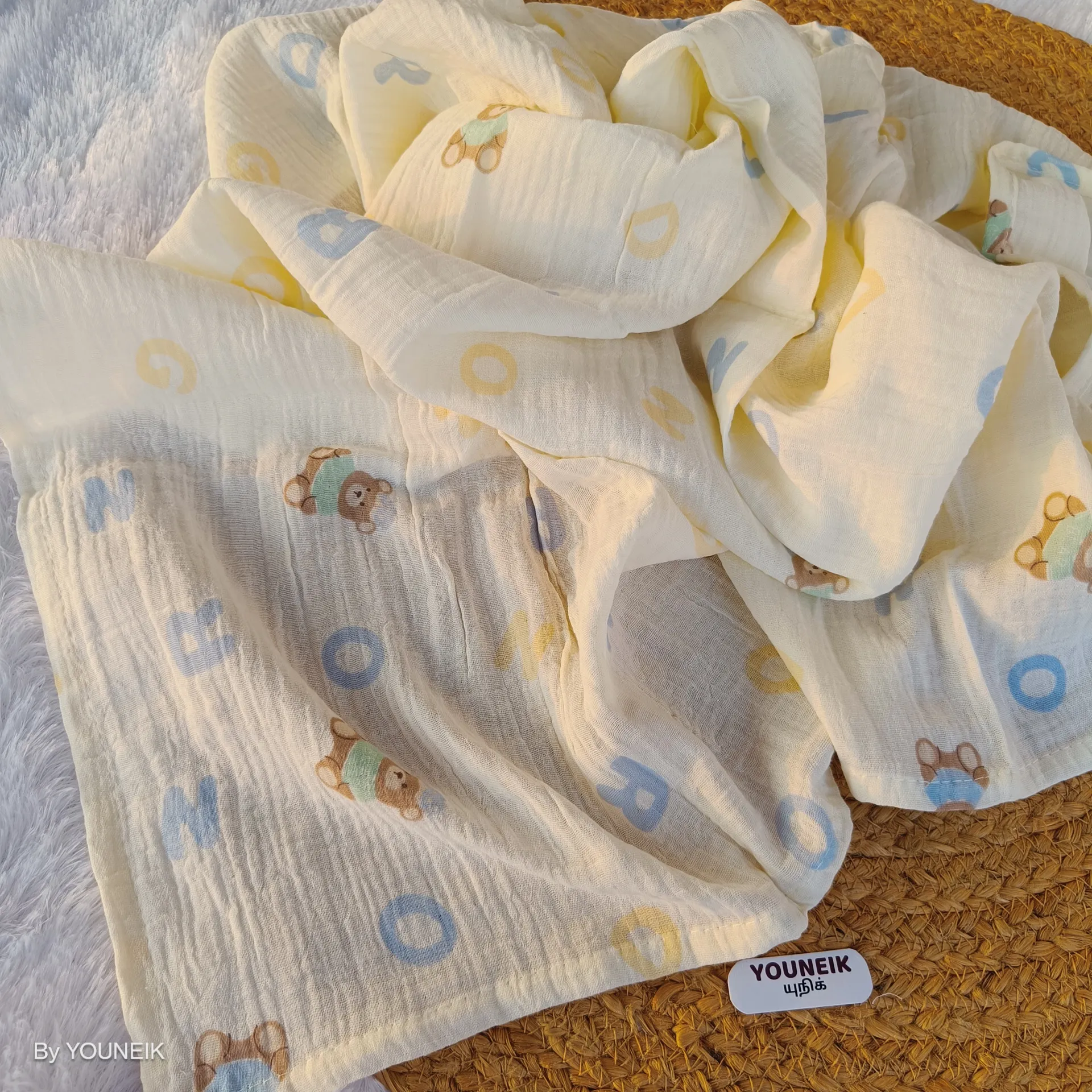 Ivory Crinkled Muslin Baby Swaddle 105×105 cm | Soft & Breathable Multi-Purpose Swaddle
