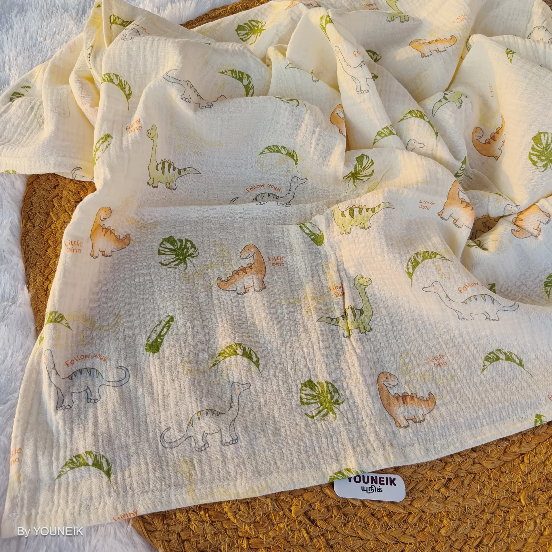 Ivory Crinkled Muslin Baby Swaddle 105×105 cm | Soft & Breathable Multi-Purpose Swaddle
