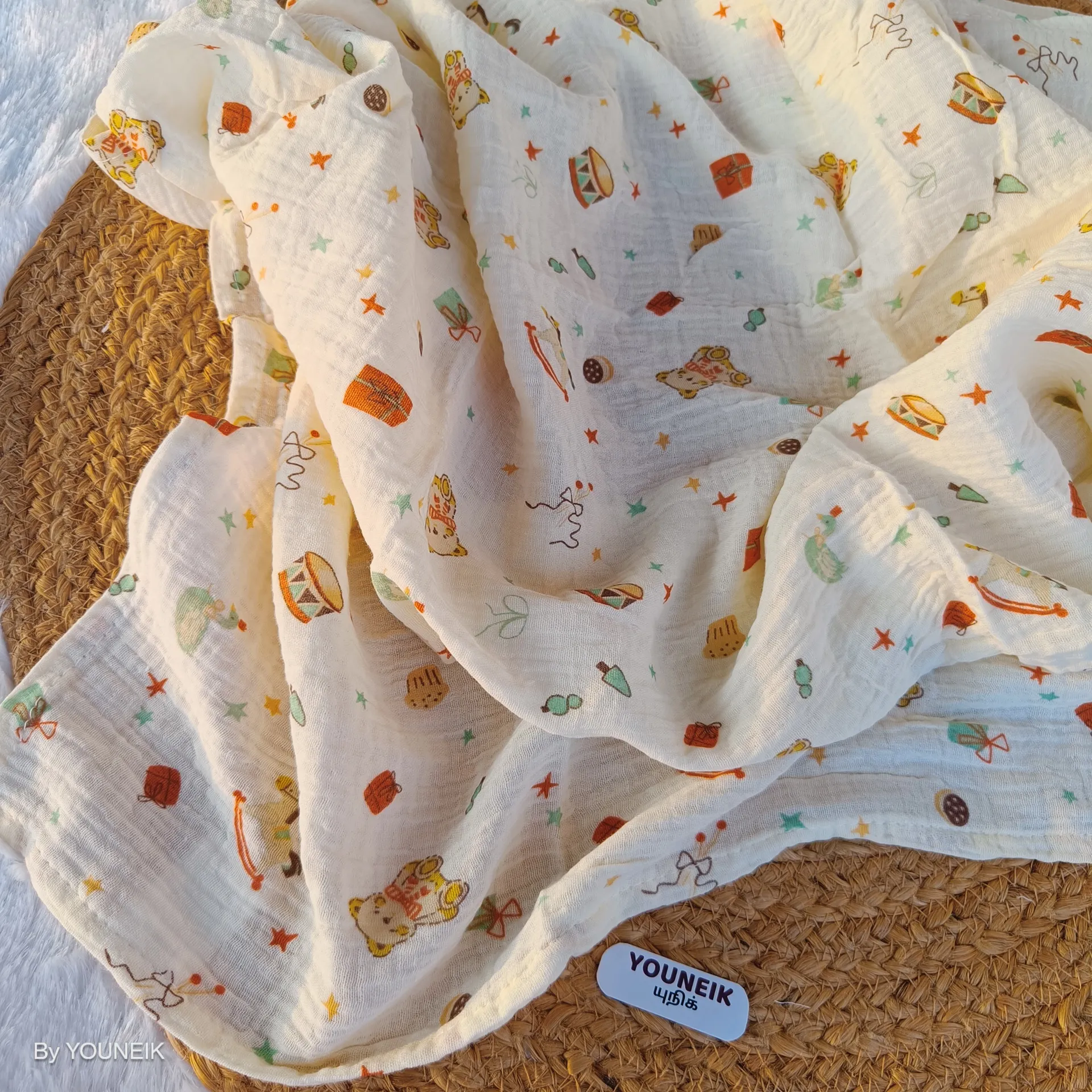 Ivory Crinkled Muslin Baby Swaddle 105×105 cm | Soft & Breathable Multi-Purpose Swaddle