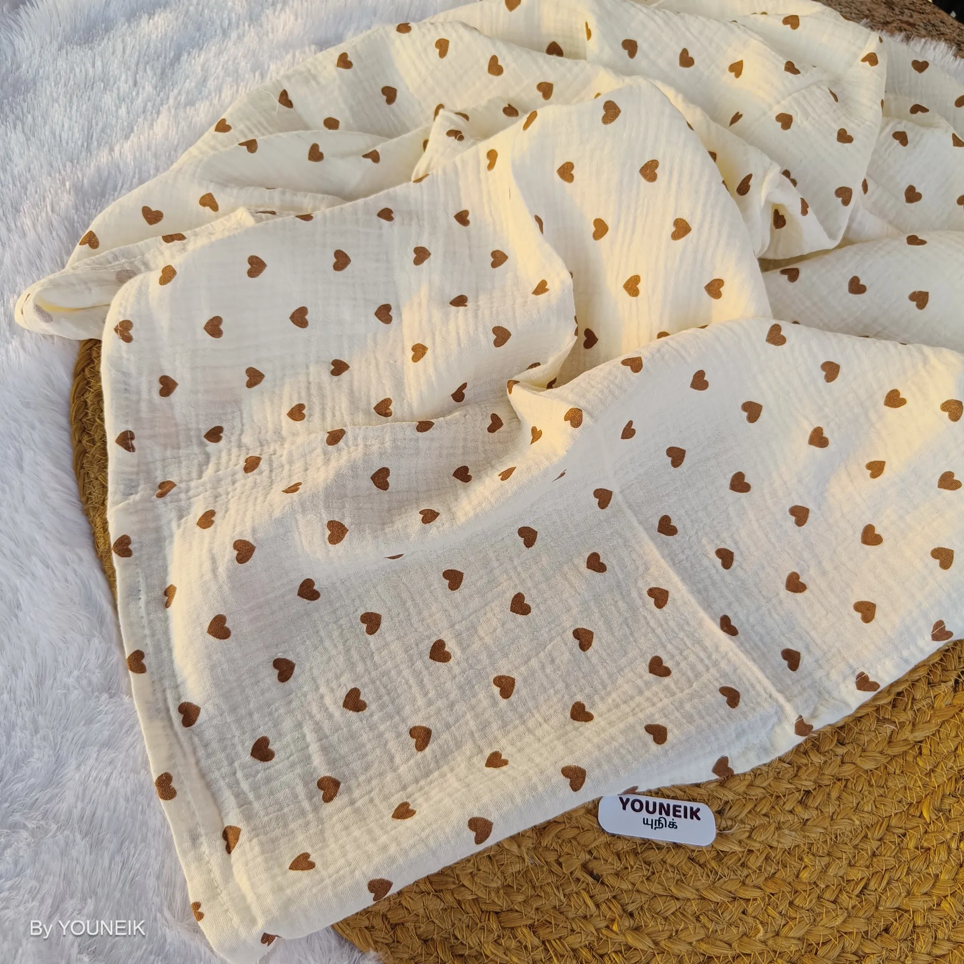 Ivory Crinkled Muslin Baby Swaddle 105×105 cm | Soft & Breathable Multi-Purpose Swaddle