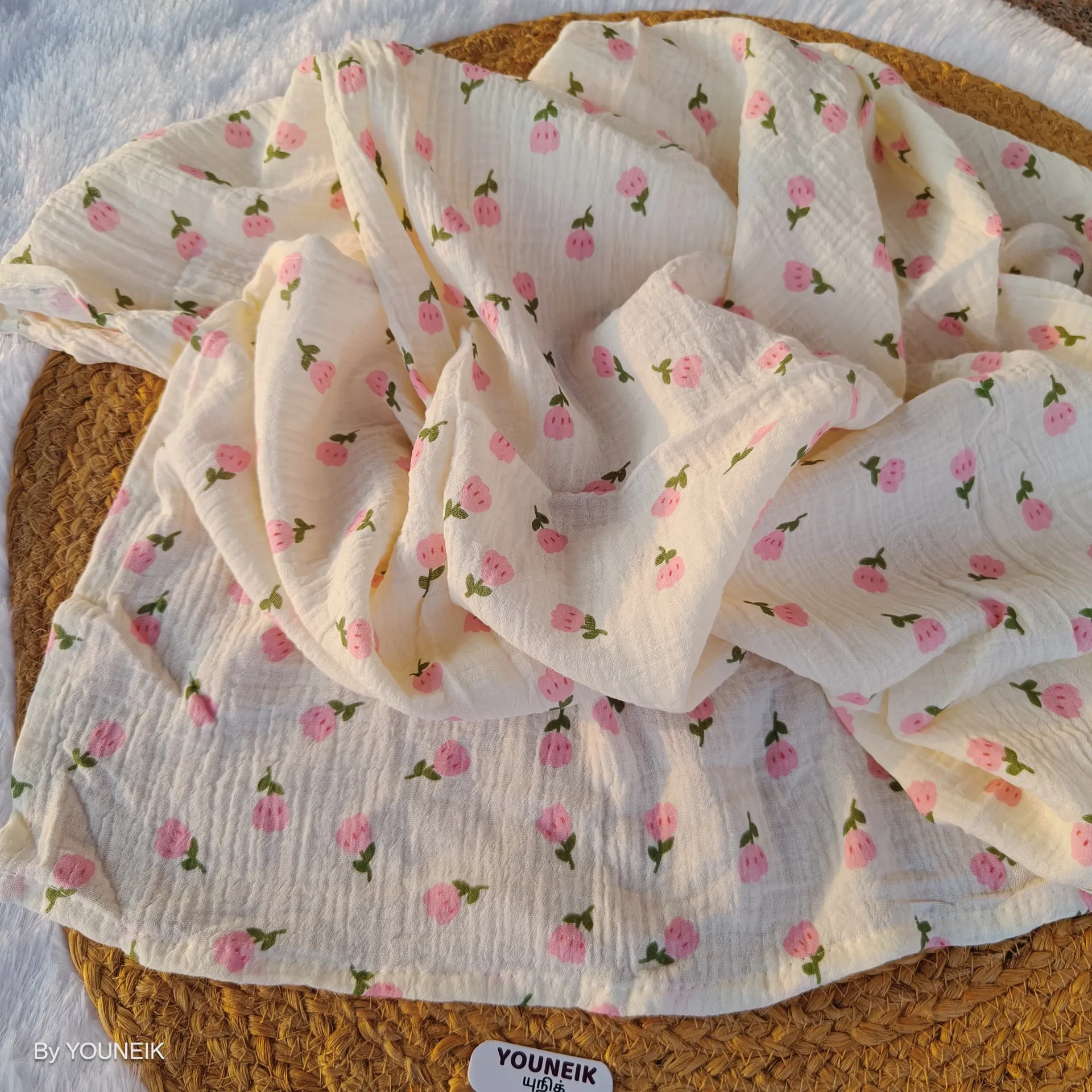 Ivory Crinkled Muslin Baby Swaddle 105×105 cm | Soft & Breathable Multi-Purpose Swaddle