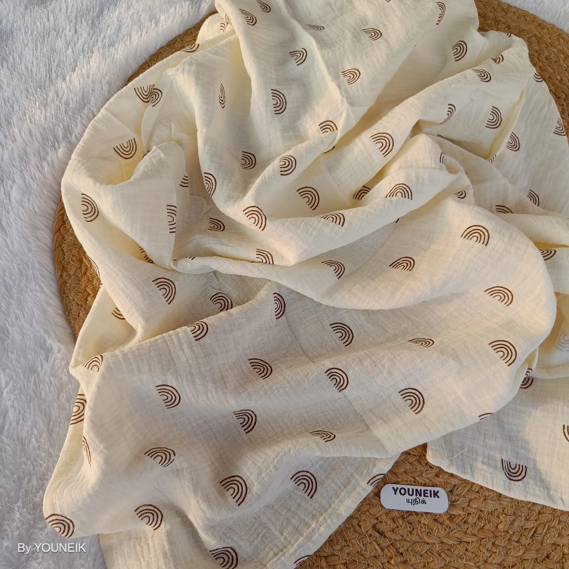 Ivory Crinkled Muslin Baby Swaddle 105×105 cm | Soft & Breathable Multi-Purpose Swaddle