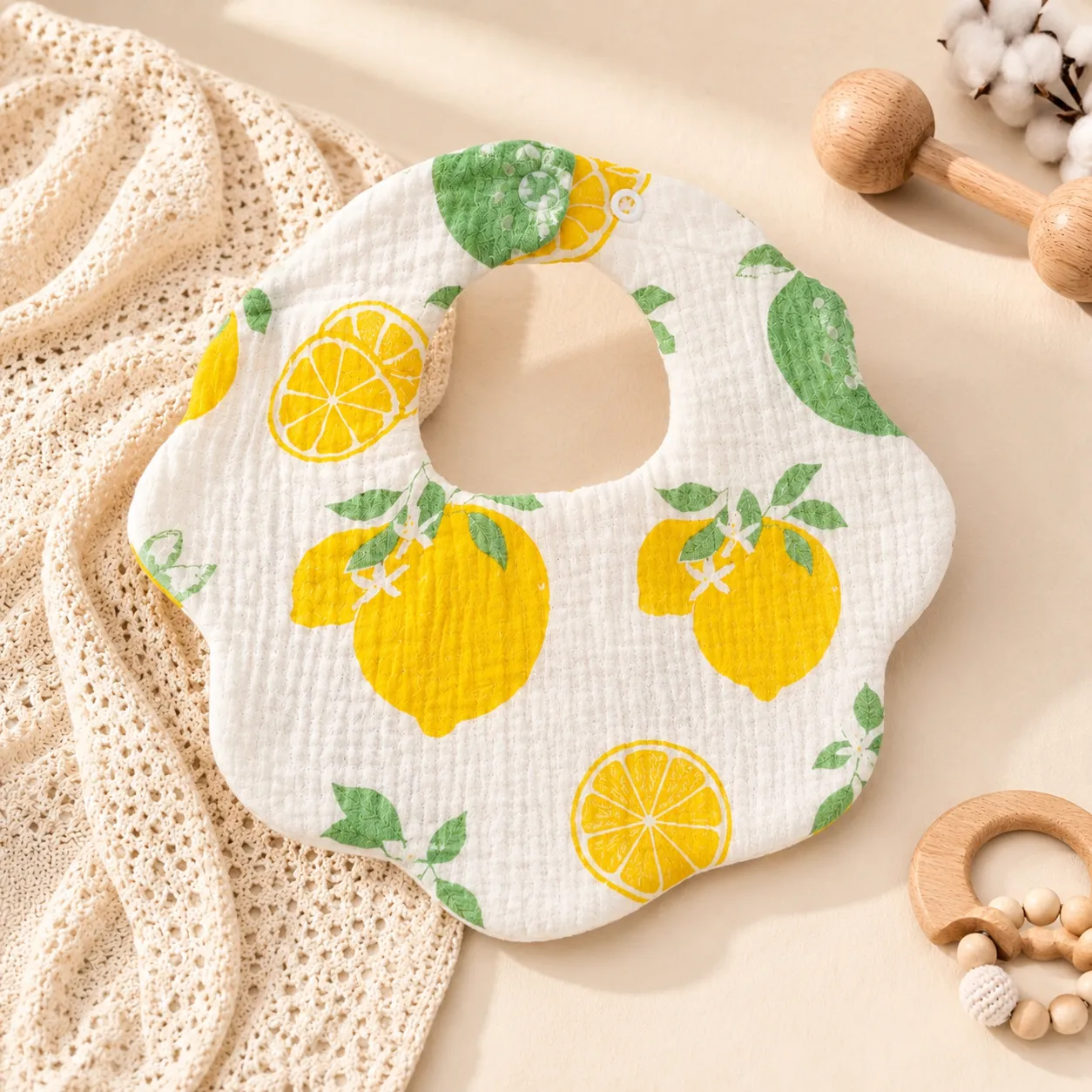 6 Layer Muslin Baby Bib | Flower Shape Printed Bibs | Soft & Absorbent