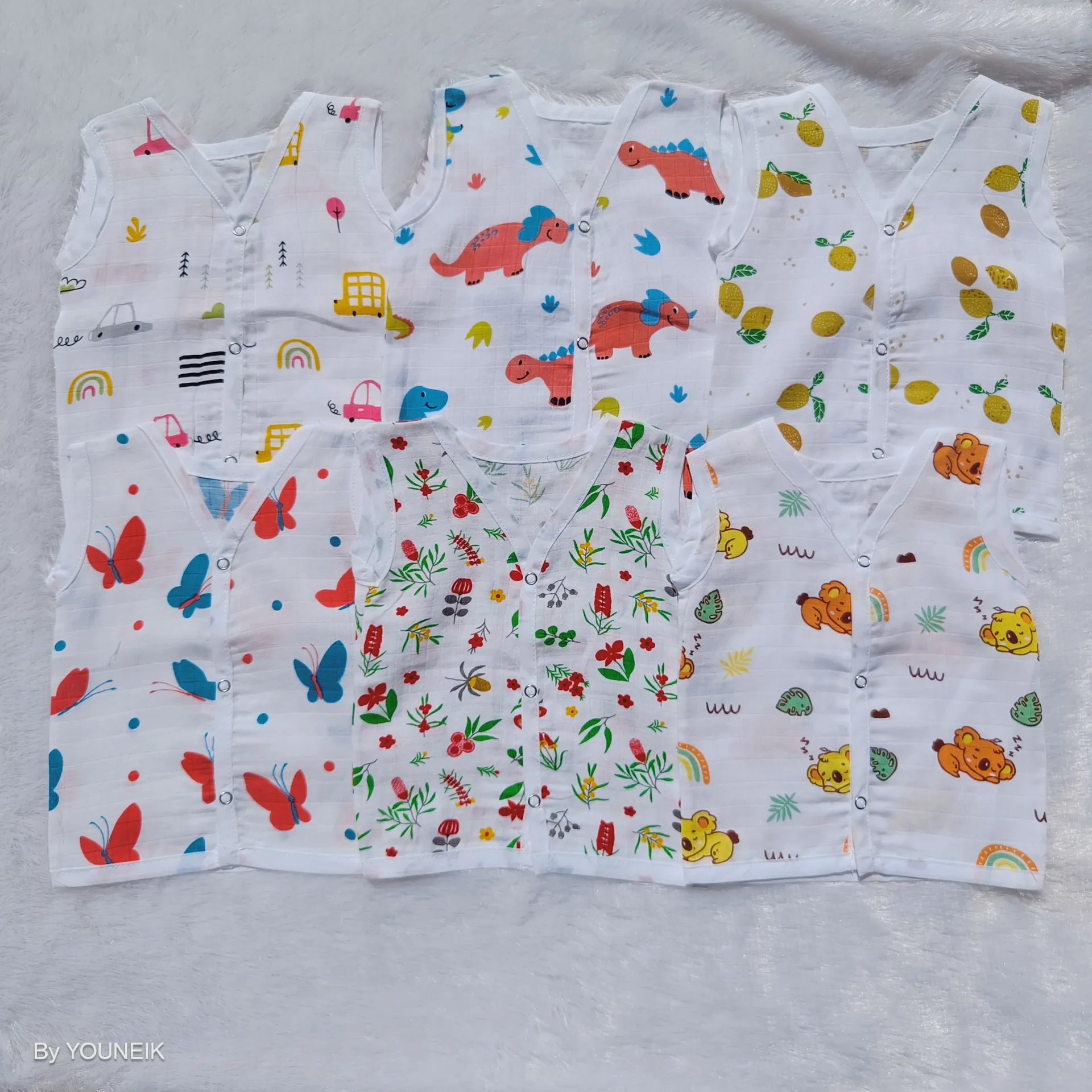 Muslin Jabla Snap Button Combo Pack of 6 (0–3 Months) | Soft Sleeveless Front Vest