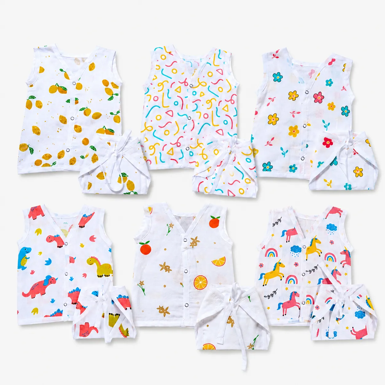 0-3m Muslin Cotton Baby Jabla & Nappy Set (Pack of 6)