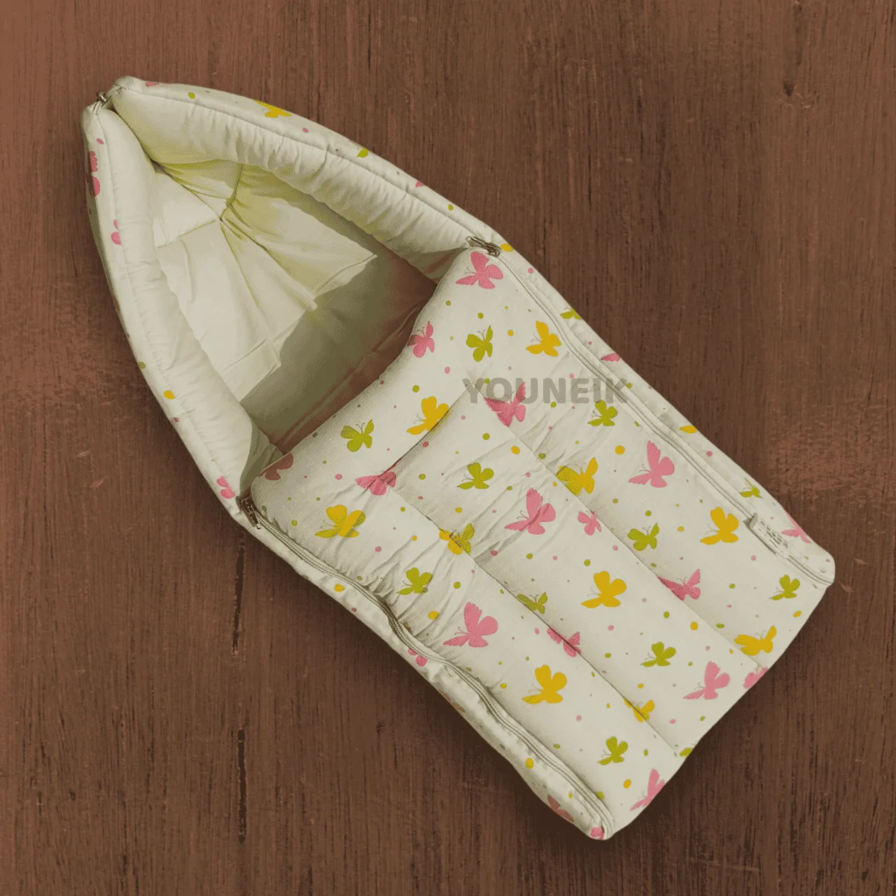 Organic Muslin Carry Bed - Green Butterfly