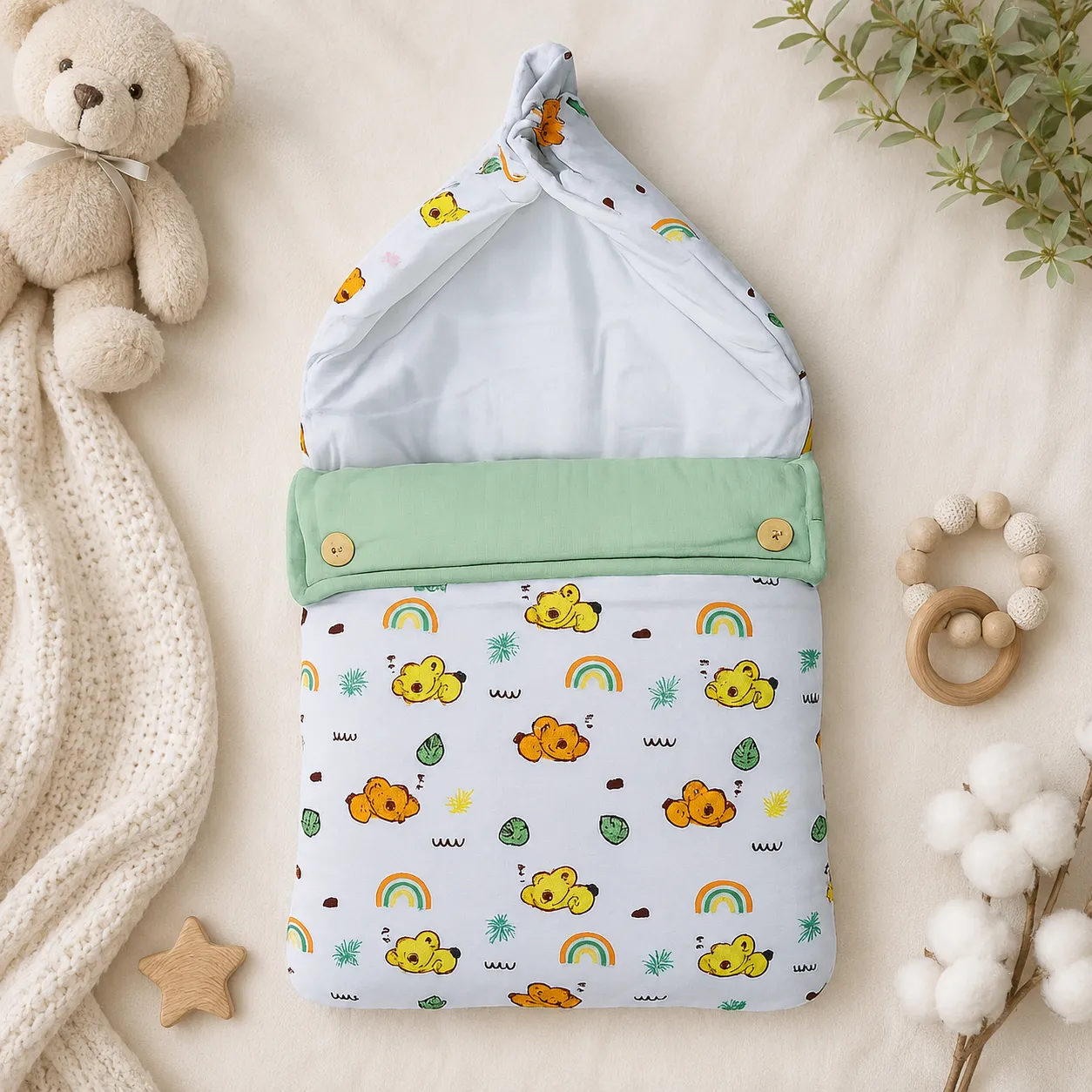 Muslin Cotton Baby Nest – Button Closure | Newborn Carry Bed | Sleeping Nest