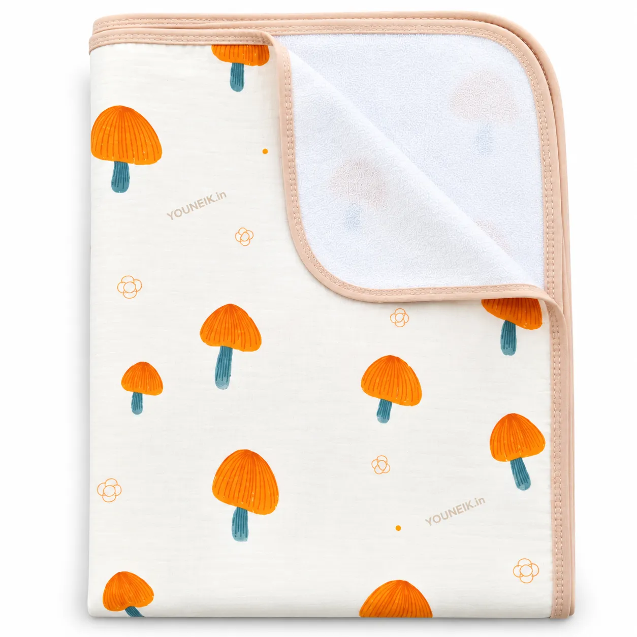 Muslin Cotton Dry Sheet Waterproof Baby Bed Protector | 70×90 cm | Orange Mushroom