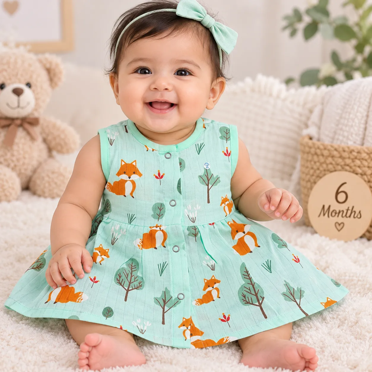 Muslin Frock Full Open Front Button | Green Fox