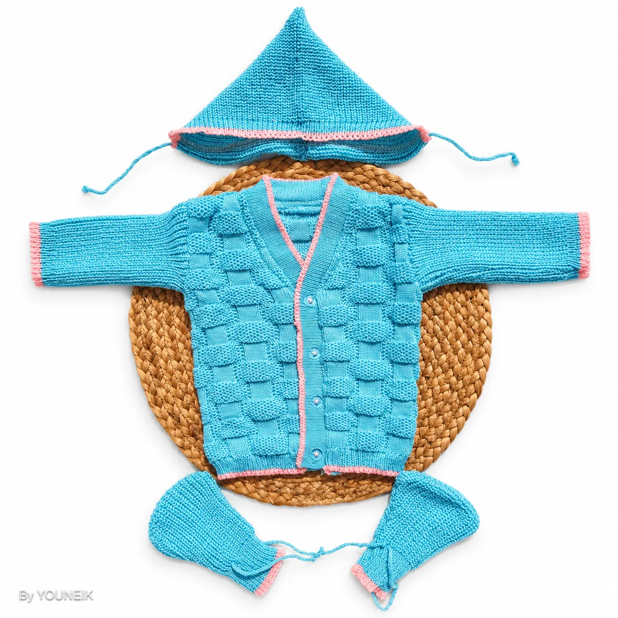 0-3m Woolen Sweater - Blue | Pink Border