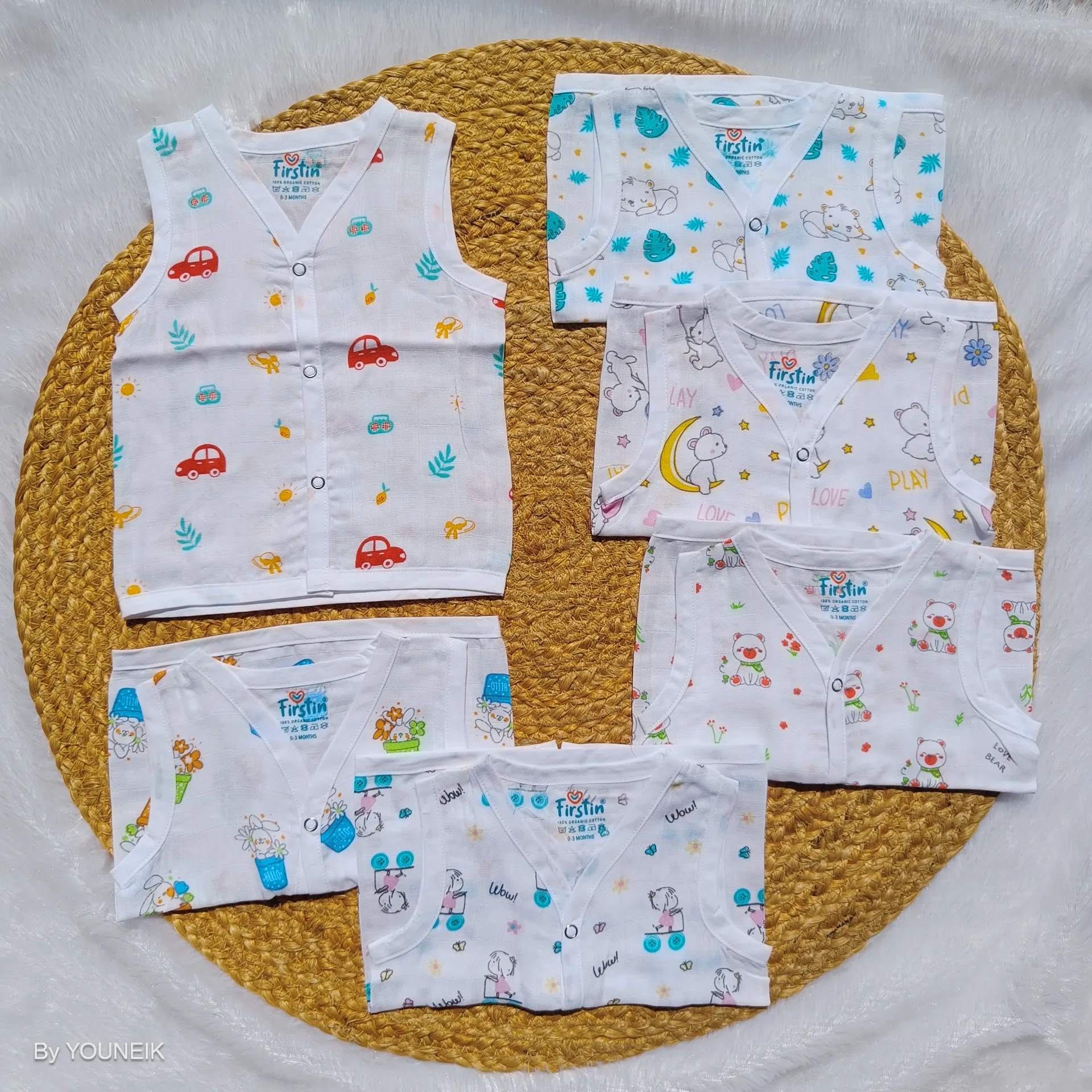 100% Organic Muslin Cotton Jabla ā White Printed Snap Button Baby Jabla 6 Pcs Combo