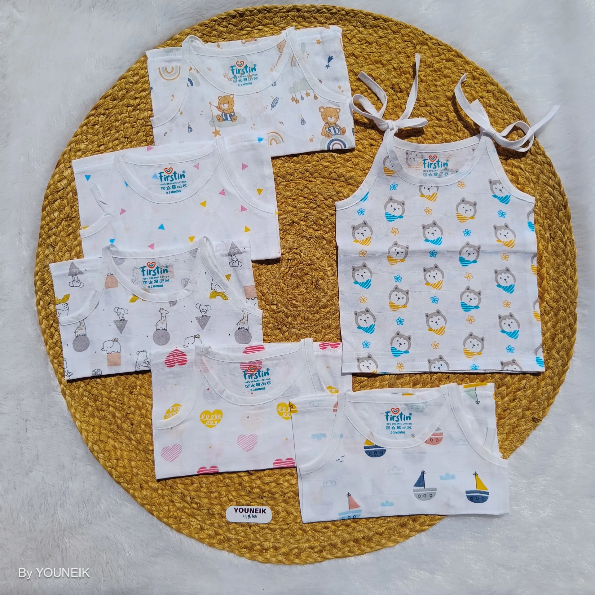 0-3m Top Knot Jabla Organic Muslin Cotton – Pack of 6 | Soft & Breathable | Firstin