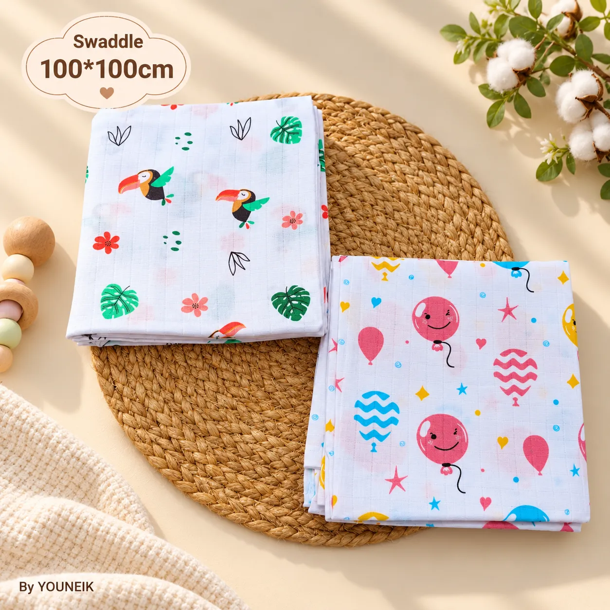 Muslin Swaddle 100x100 cm Pack of 2 | Soft Cotton Baby Swaddles