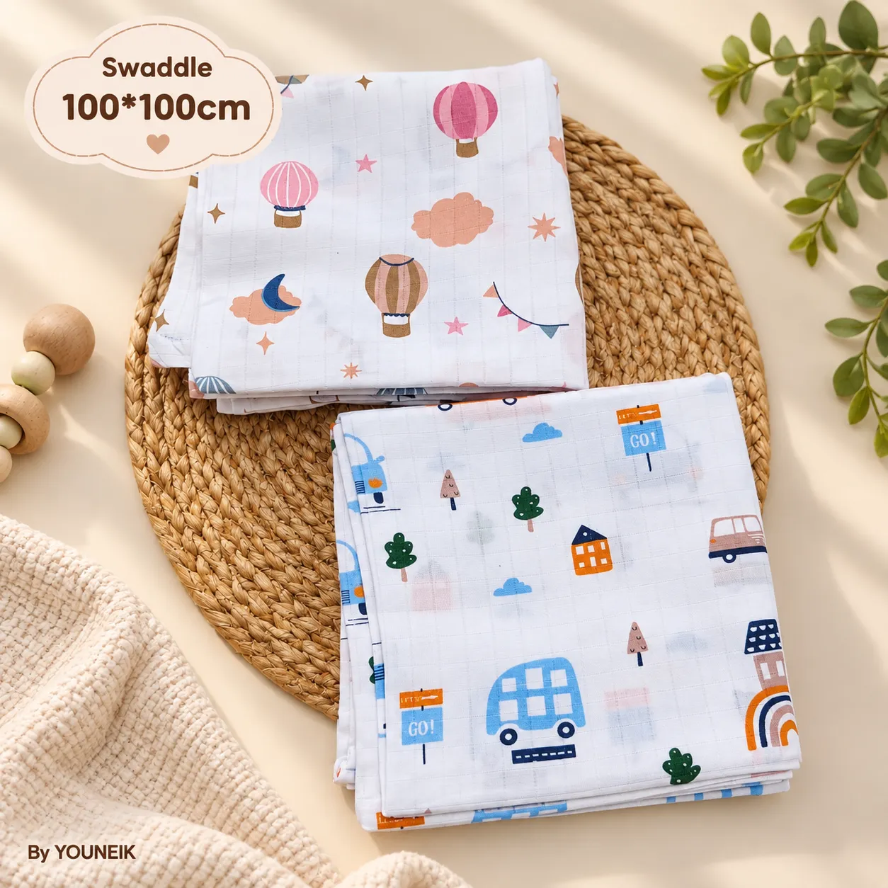 Muslin Swaddle 100x100 cm Pack of 2 | Soft Cotton Baby Swaddles