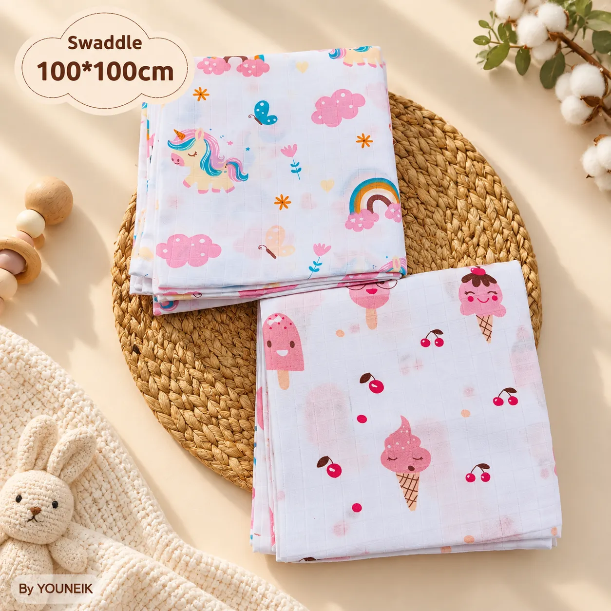 Muslin Swaddle 100x100 cm Pack of 2 | Soft Cotton Baby Swaddles