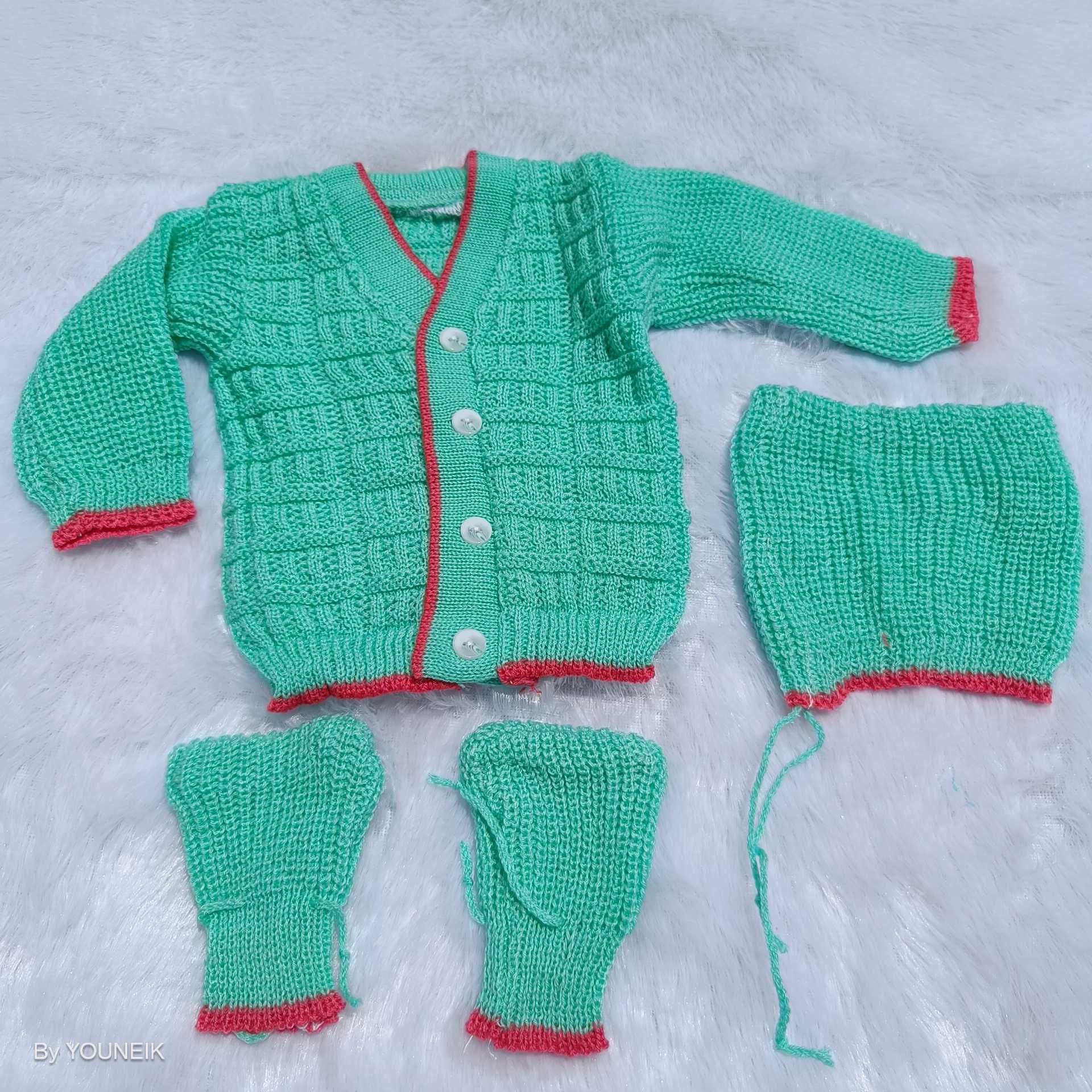 0-3m Woolen Sweater - Teal Green | Rani Pink Border
